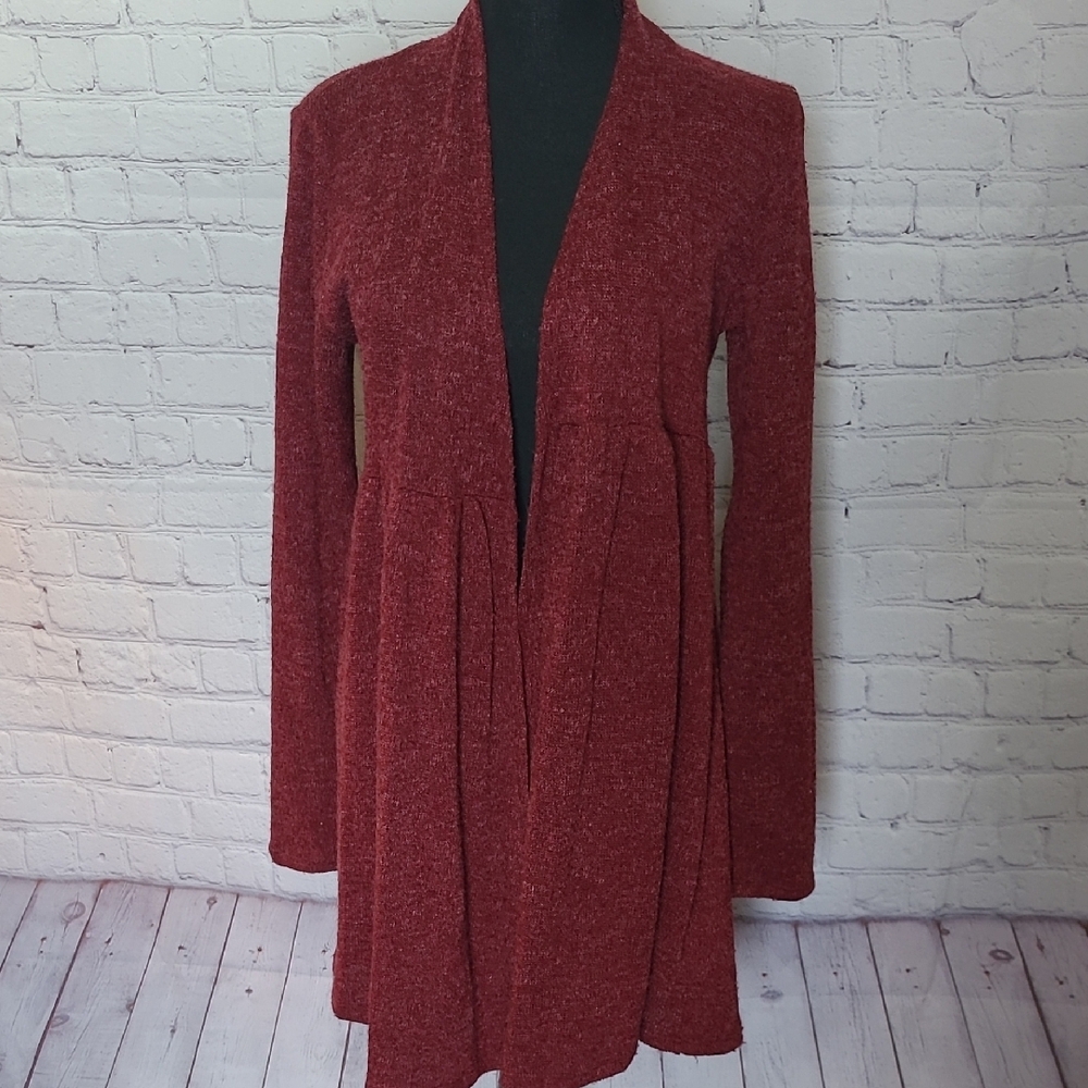 Chris & Carol Size Medium Burgundy Open Front Babydoll Cardigan Sweater